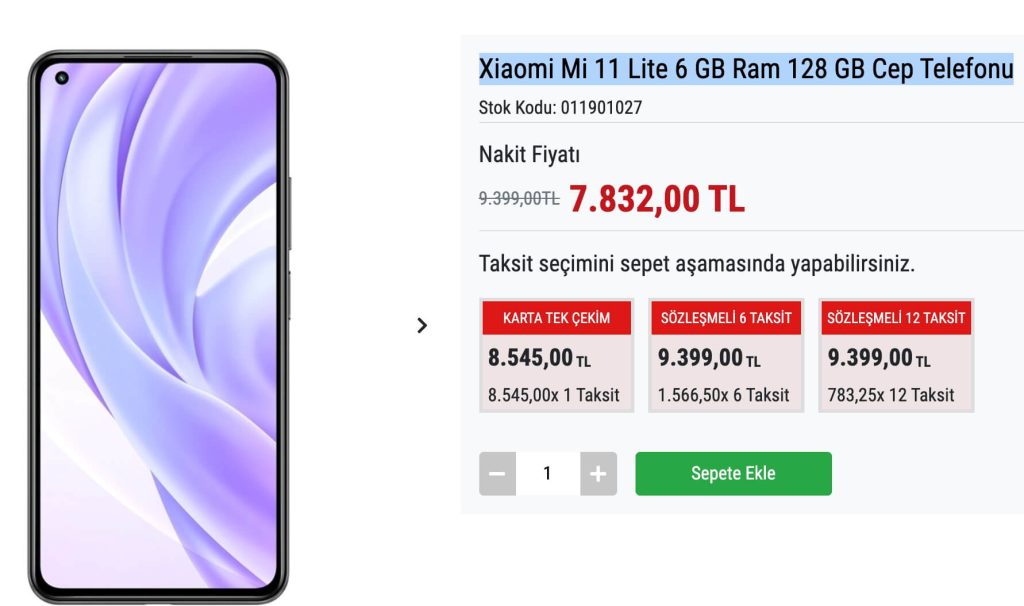 Xiaomi Mi 11 Lite 6 GB Ram 128 GB Cep Telefonu